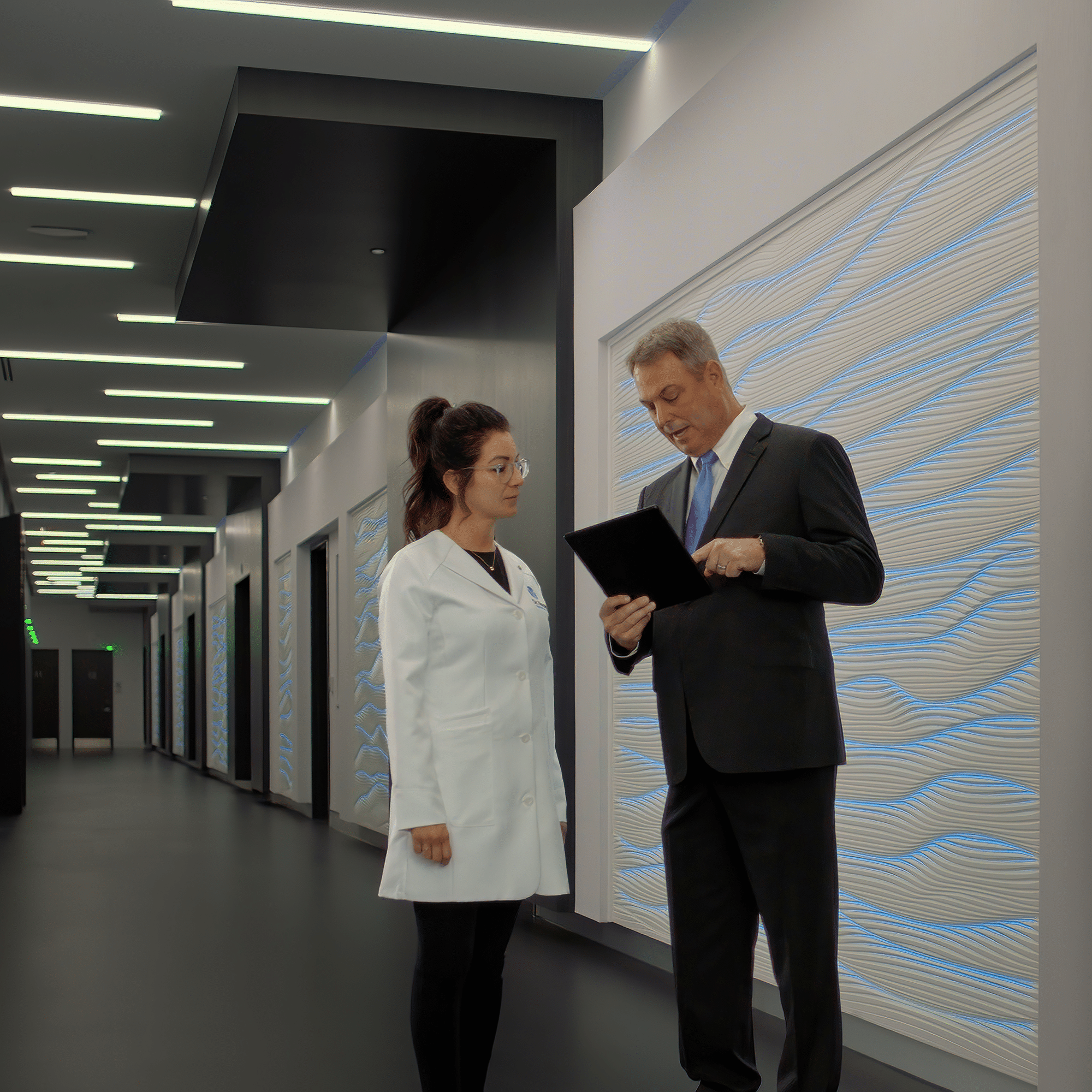 Dr Hull speaking with a peer